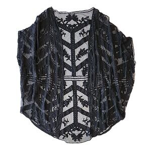 Black Sheer Lace Kimono Cardigan Sz OS Duster Whimsigoth Boho Dark Fairy Grunge